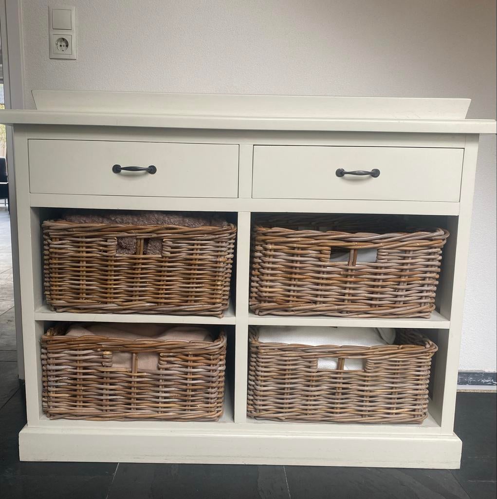 Kast met rieten manden en lades zie de foto, Ophalen, Gebruikt, 100 tot 150 cm, Met lade(s)
