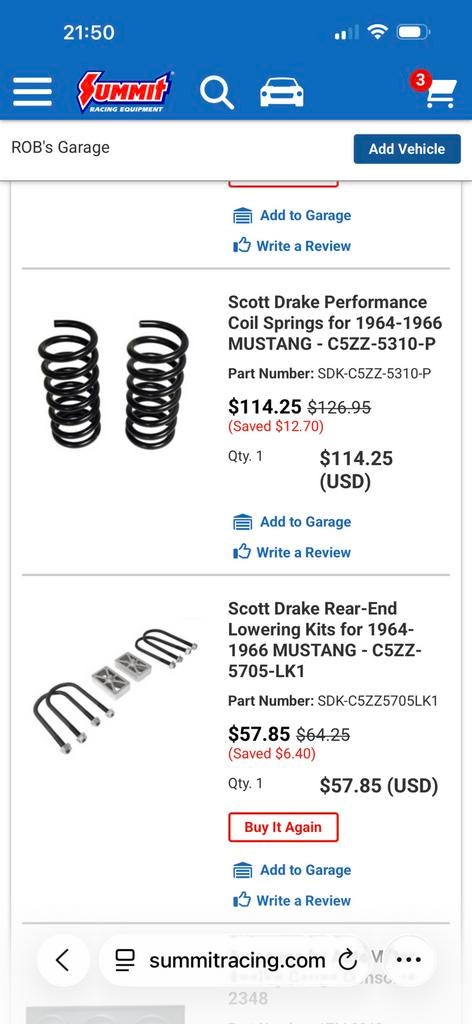 Schroefveren mustang 64-66 1 inch drop, Ford, Nieuw, Ophalen of Verzenden, Ford