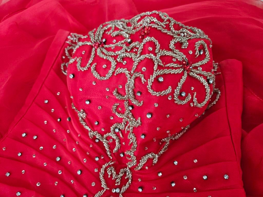 Gala /Kina Jurk rood maat 38 met koepel - Zo goed als nieuw!, Ophalen, Zo goed als nieuw, Rood