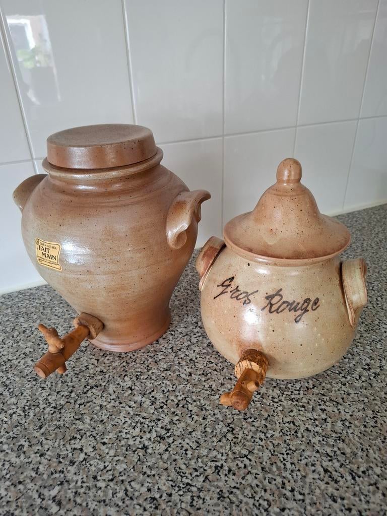Antieke Franse Grespotten / Wijnazijnkruiken met Kraantje, Antiek en Kunst, Antiek | Keramiek en Aardewerk, Ophalen of Verzenden