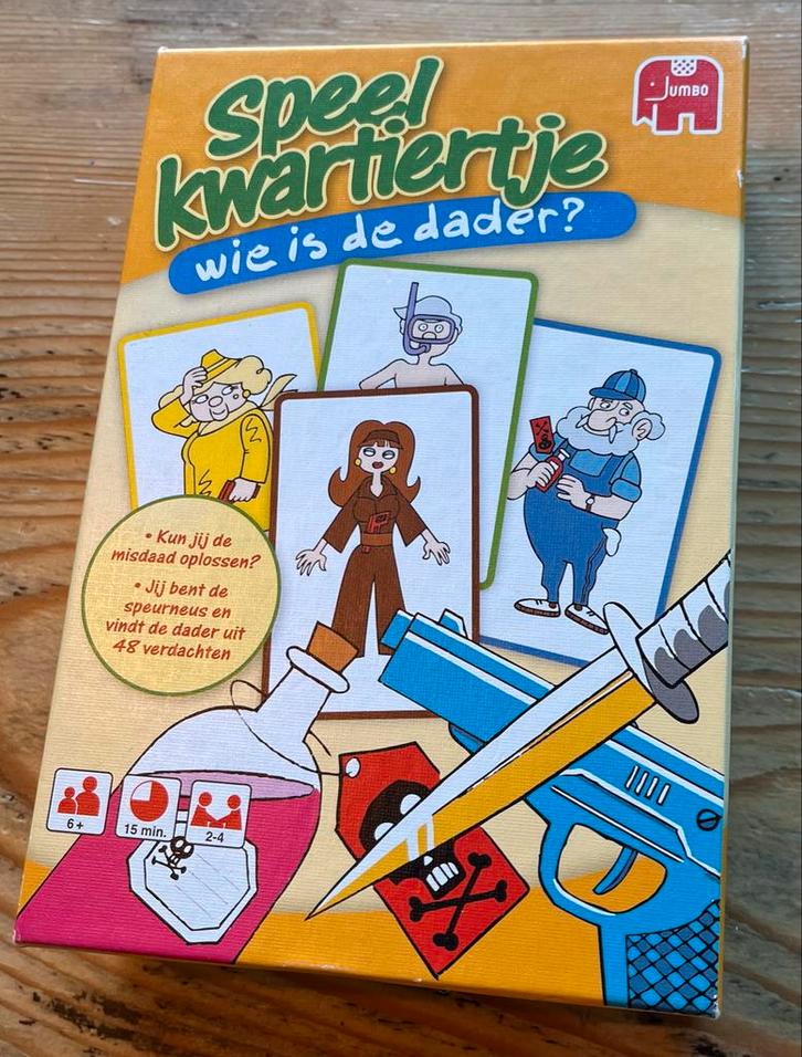 Jumbo Speel Kwartiertje Wie is de dader?, Hobby en Vrije tijd, Gezelschapsspellen | Bordspellen, Gebruikt, Drie of vier spelers