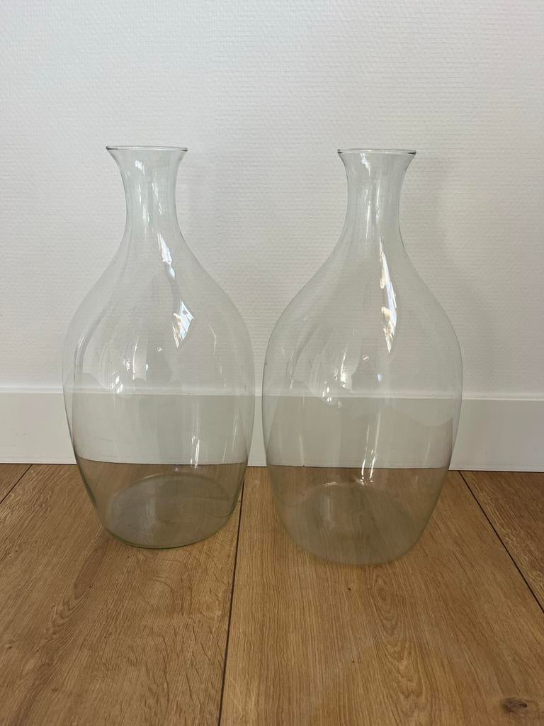 Set van 2 glazen vazen - 50cm hoog, Ophalen of Verzenden