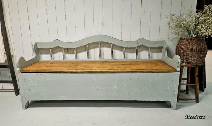 Antieke Zweedse klepbank spijlenbank bank, Antiek en Kunst, Curiosa en Brocante, Ophalen