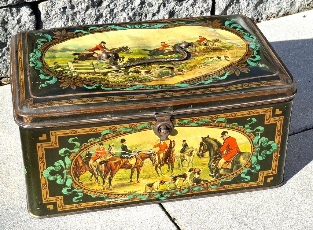 vintage blik (1960) met paarden afbeeldingen, Verzamelen, Blikken, Ophalen of Verzenden, Gebruikt, Overige, Overige merken