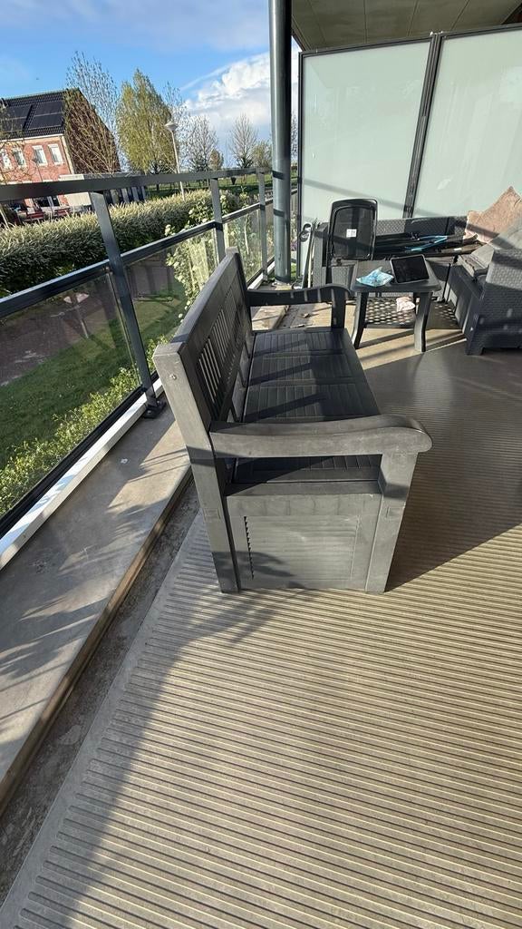 Tuinbank met opbergruimte -Donkergrijs/AFHALEN IN BODEGRAVEN, Ophalen of Verzenden, Gebruikt, Kunststof