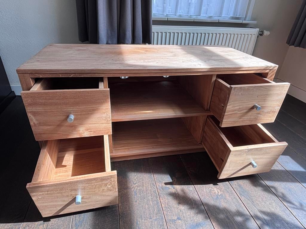 Tv kast teakhout, Ophalen, 100 tot 150 cm, Teakhout, Zo goed als nieuw