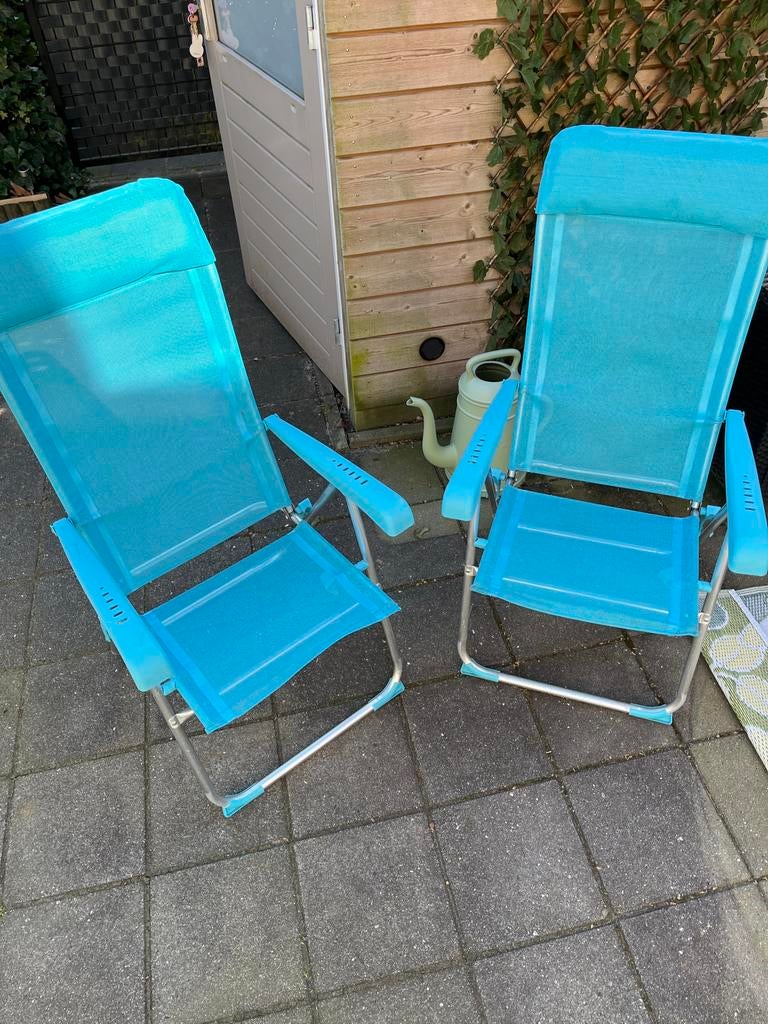 Campingstoelen in fris blauw, goede staat, Caravans en Kamperen, Kampeermeubelen, Ophalen, Gebruikt, Campingstoel