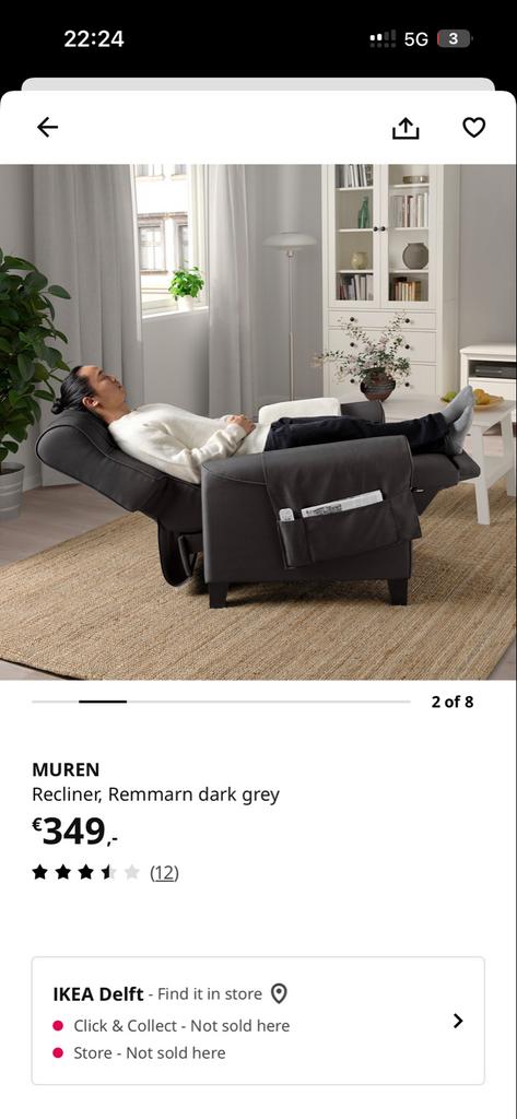 Muren relaxfauteuil, donkergrijs, Ophalen, Gebruikt, Stof, 75 tot 100 cm