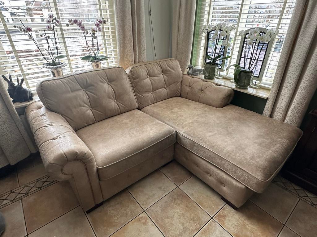 Comfortabele hoekbank met chaise longue, Huis en Inrichting, Banken | Complete zithoeken, Gebruikt, Stof, Ophalen