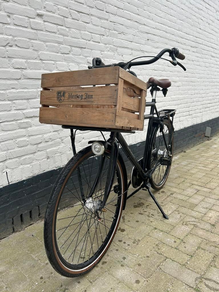 Topstaat! Zwarte Burgers transportfiets met mooi houten krat, Overige merken, Versnellingen, Ophalen of Verzenden, Zo goed als nieuw