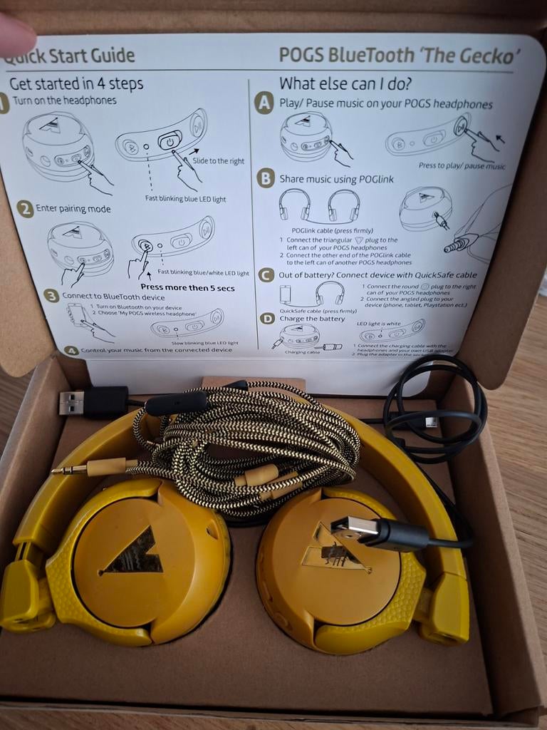 POGS Bluetooth 'The Gecko' koptelefoon - Geel, Overige merken, Gebruikt, Draadloos, Op oor (supra aural)