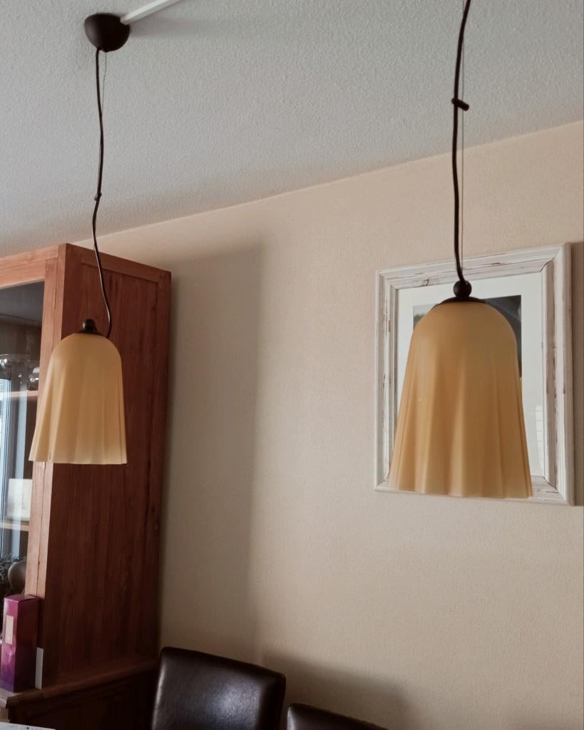 Murano Vetri set hanglampen Murano glas gegolfd vintage lamp, Gebruikt, Ophalen of Verzenden, Glas, Vintage jaren 70