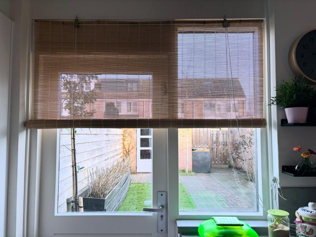 Bamboe rolgordijn 140 x 160 cm, Ophalen, Gebruikt, 100 tot 150 cm, Beige