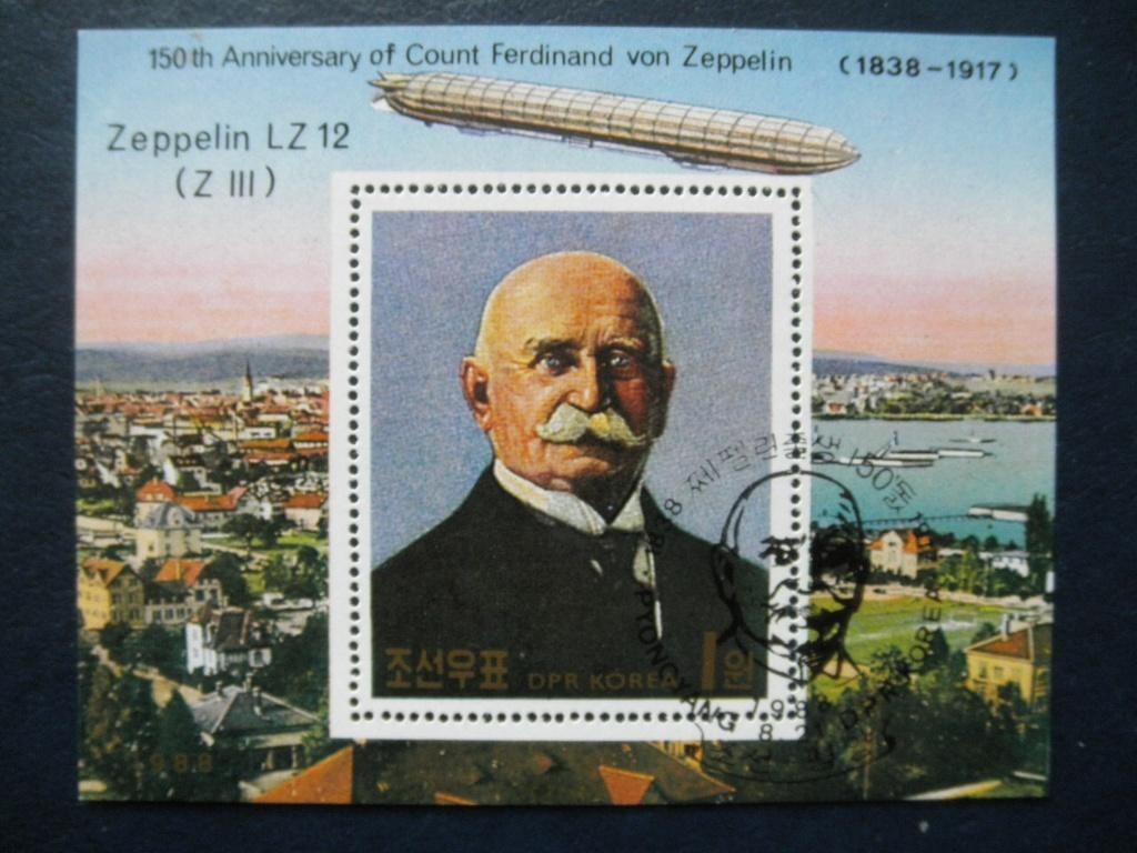Postzegels Zeppelin Noord Korea 1988 - cat.w € 1,50., Ophalen of Verzenden, Gestempeld, Vliegtuigen