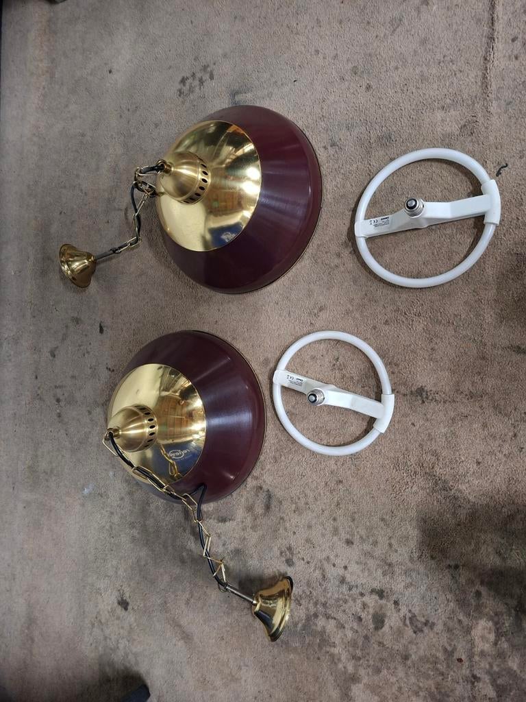 Biljartlampen en barlampen messing bordeaux, Ophalen, Gebruikt, Mancave, huisbar, café, pub, Metaal