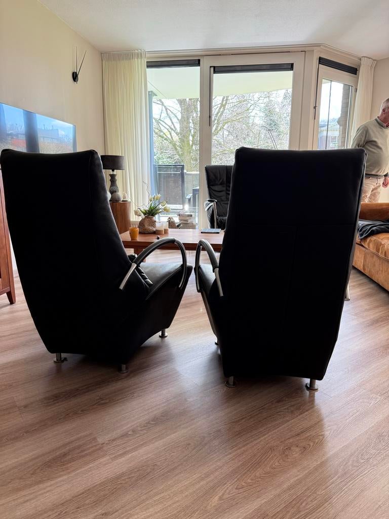 Zwarte leren fauteuils van Montel, Ophalen, Gebruikt, Leer, 75 tot 100 cm