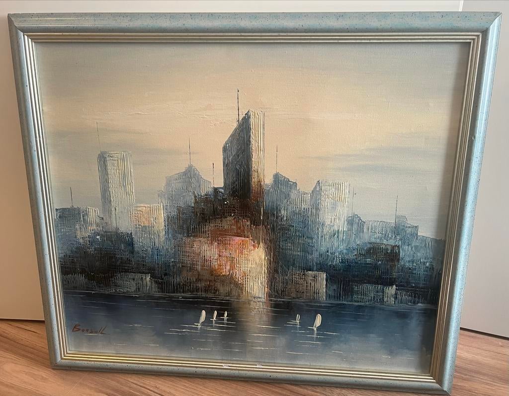 James Belton Bonsall olieverf schilderij stadsgezicht, Antiek en Kunst, Kunst | Schilderijen | Modern, Ophalen