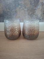Twee mooie glazen windlichten 14 cm hoog, Huis en Inrichting, Woonaccessoires | Kandelaars en Kaarsen, Ophalen of Verzenden, Zo goed als nieuw