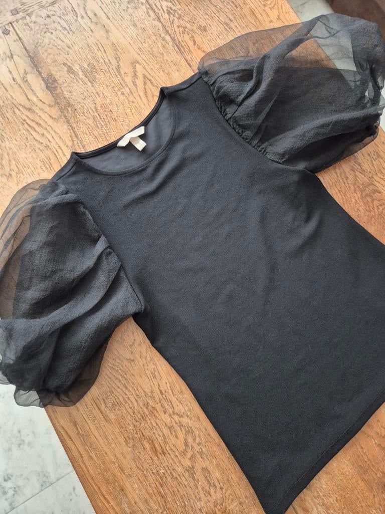 Zwart T-shirt met pofmouwen m, Kleding | Dames, T-shirts, Maat 38/40 (M), H&M, Zwart, Nieuw