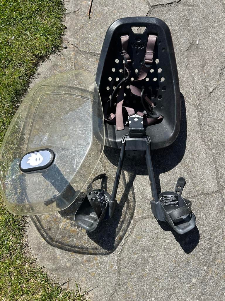 Yepp fietsstoeltje voorop met windscherm en 2 beugels, Ophalen, Gebruikt, Voetsteuntjes, Voorzitje
