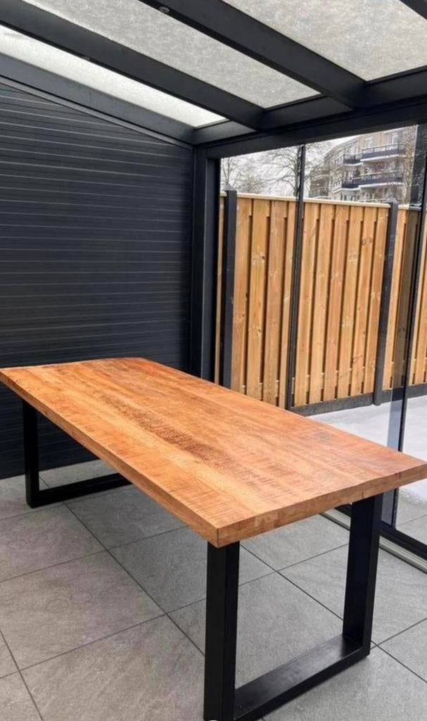 Massief Eettafel van mango hout 220x90 cm, Huis en Inrichting, Tafels | Eettafels, Ophalen, 200 cm of meer, 50 tot 100 cm, Zo goed als nieuw
