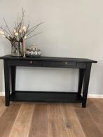 Stijlvolle zwarte sidetable met lades en plank, Ophalen, Gebruikt, 100 tot 150 cm, Overige houtsoorten