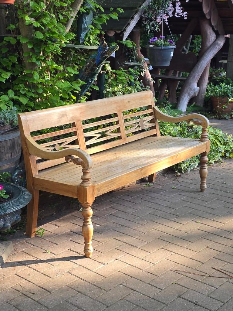 Stationsbank Massief Teakhout B162cm Java-Indonesië, Ophalen, Nieuw, Teakhout