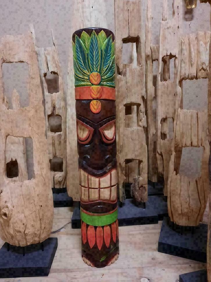 Totempaal 1M Marijuana - Hout Tiki beeld, Antiek en Kunst, Kunst | Beelden en Houtsnijwerken, Ophalen of Verzenden