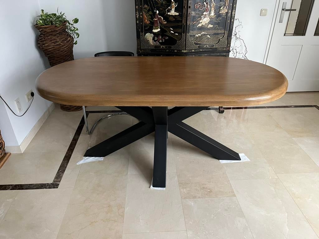 Eiken Eettafel 180 x 90 cm spinpoot, Eikenhout, Zo goed als nieuw, 150 tot 200 cm, Overige vormen