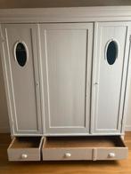 Witte brocante kledingkast met lades en planken, Ophalen, Gebruikt, 100 tot 150 cm, Met lade(s)