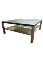 Vintage salontafel massief hout l, chroom en glas, Huis en Inrichting, Tafels | Salontafels, Ophalen, 100 tot 150 cm, Vierkant