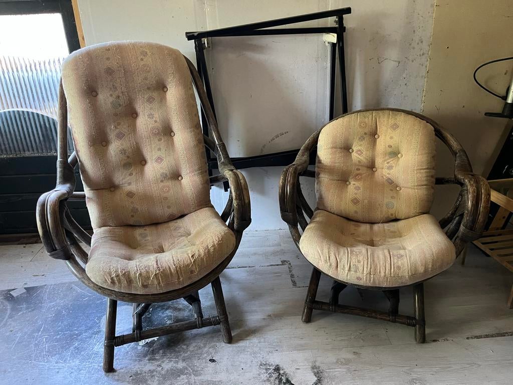 Bamboe stoelen met kussens - opknapper, Ophalen, Gebruikt, Twee, Overige kleuren