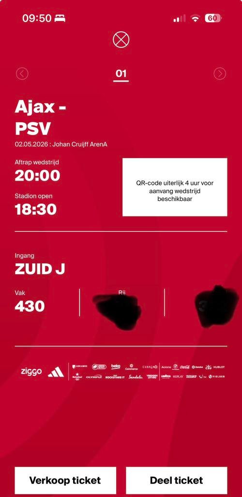 Ajax - psv, Tickets en Kaartjes, Eén persoon, Februari