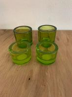 4 groene theelichthouders, Huis en Inrichting, Ophalen of Verzenden, Zo goed als nieuw, Overige materialen, Minder dan 25 cm