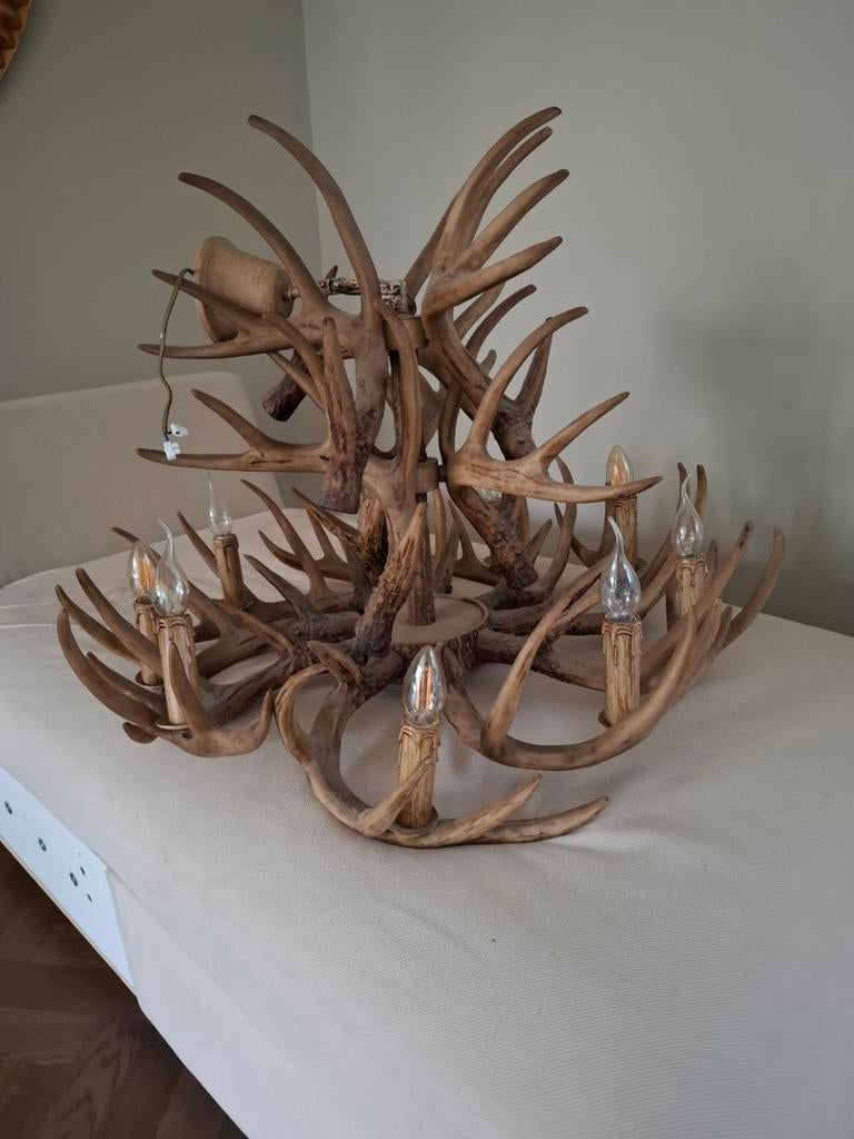 Unieke geweien kroonluchter - Rustieke verlichting, Ophalen, Gebruikt, Overige materialen, Rustiek, Landelijk, Jacht, Natuurlijk