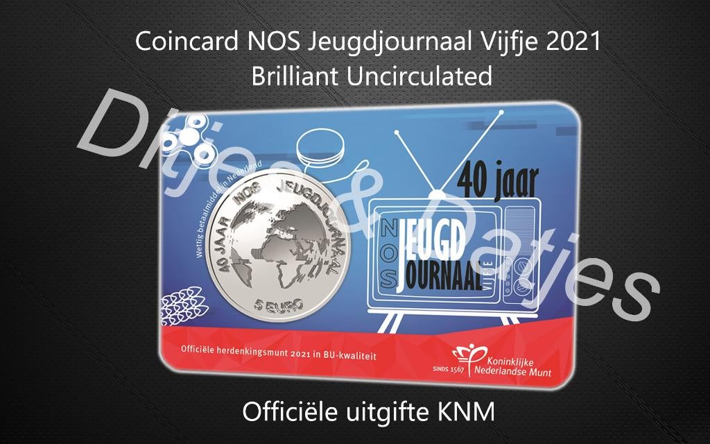 Jeugdjournaal Vijfje BU in coincard genummerde uitgifte KNM, Ophalen of Verzenden, Koningin Beatrix, Euro's