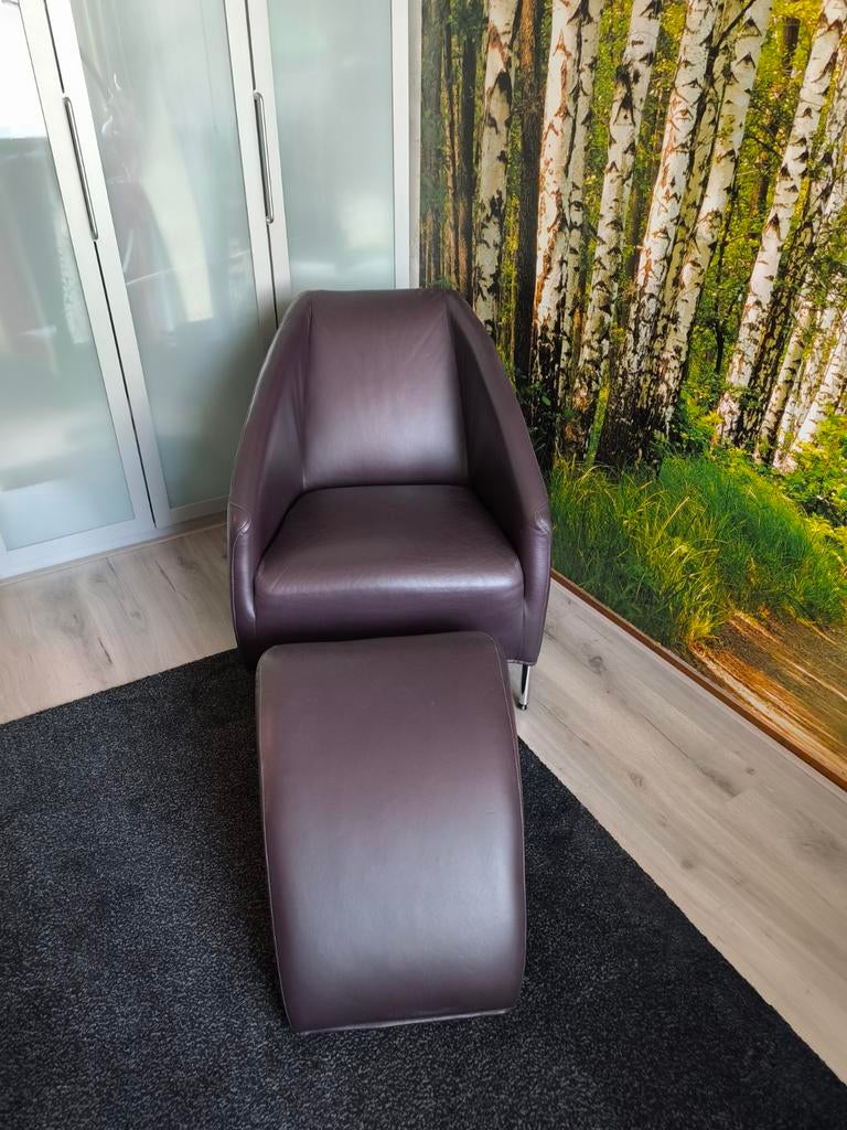 Bert Plantagie Relax Fauteuil - Donker Paars Leder, Huis en Inrichting, Fauteuils, Ophalen, Zo goed als nieuw, Leer, Design