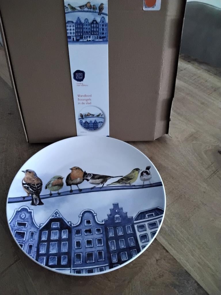 Heinen Delftsblauw wandbord bosvogels in de stad, Ophalen of Verzenden