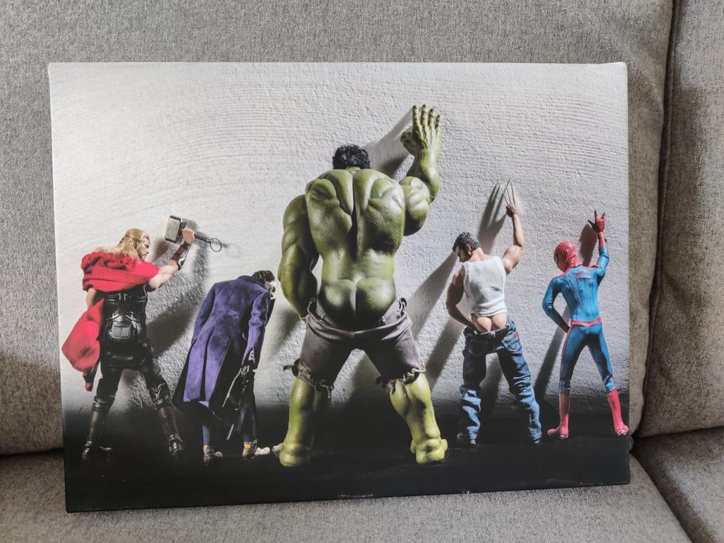 Marvel heroes wc print op canvas Hulk Thor, Joker, Spiderman, Ophalen of Verzenden, Poster