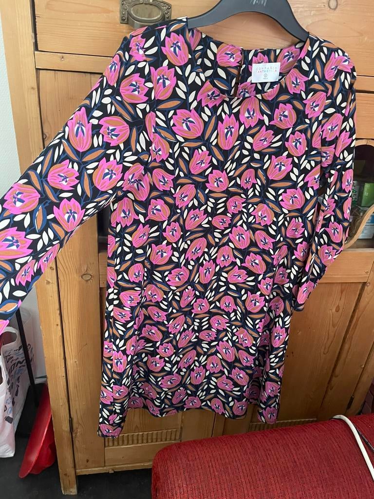 Jurk Compania fantastica roze wit zwart tulp bloemen 38 m, Maat 38/40 (M), Ophalen of Verzenden, Roze, Gedragen