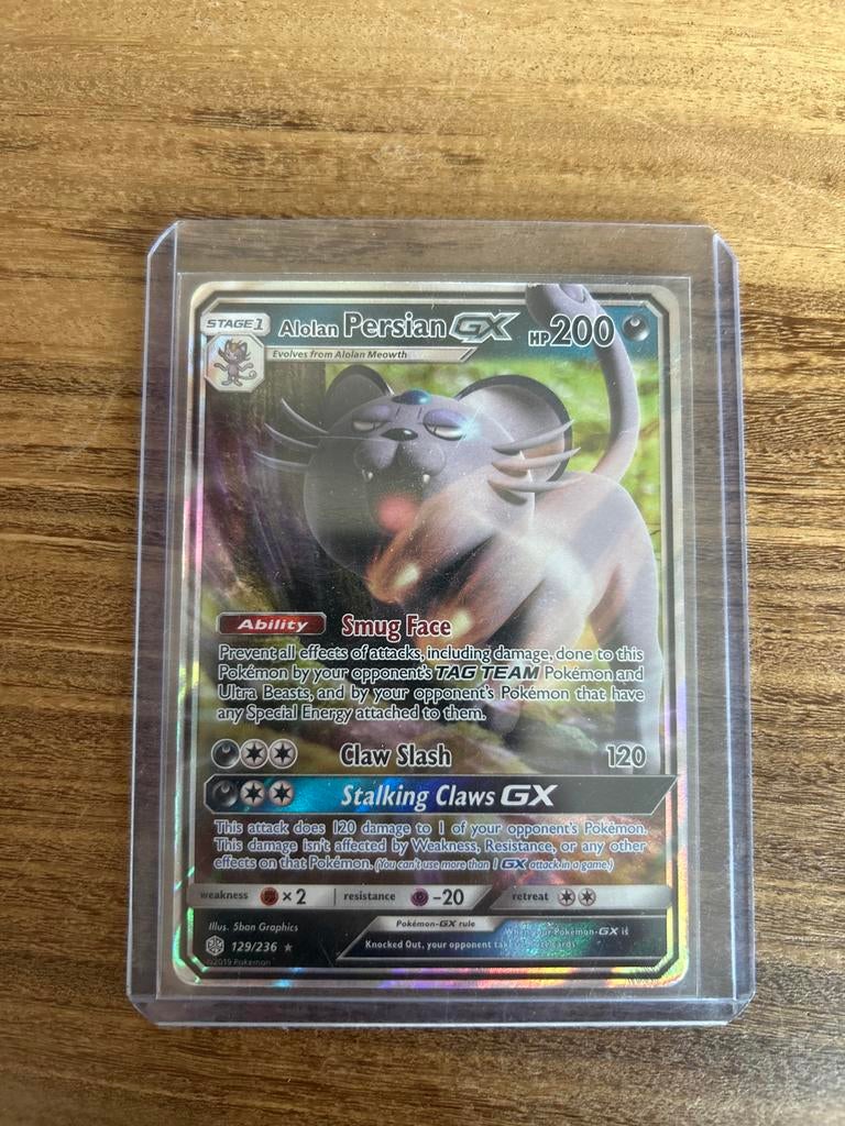 Pokémon Alolan Persian GX kaart, Ophalen of Verzenden, Gebruikt, Losse kaart, Foil