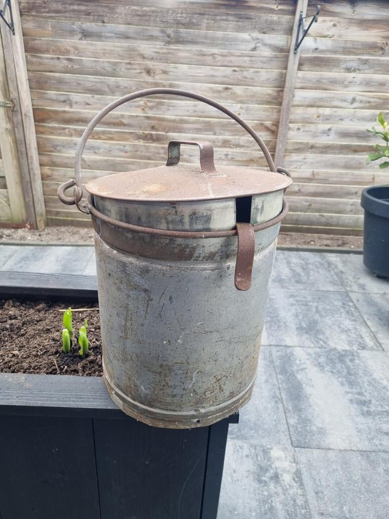 Vintage Melkemmer / Zinkemmer met Deksel - Decoratief, Huis en Inrichting, Emmers, Ophalen, Gebruikt, Zink, Met deksel