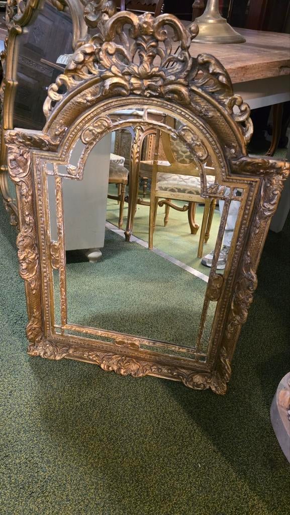 Antieke Franse Rijk Bewerkte Kuifspiegel, Ophalen, Overige vormen, 50 tot 100 cm, 100 tot 150 cm
