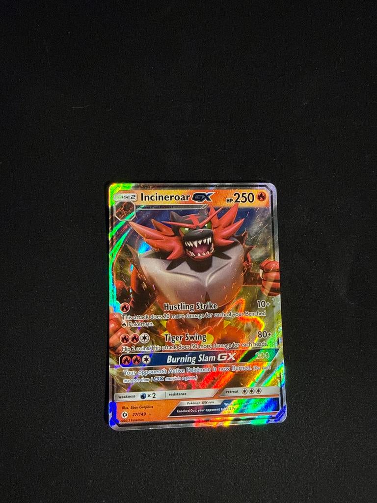 Incineroar GX Pokémon kaart 27/149 - Sun & Moon, Ophalen of Verzenden, Zo goed als nieuw, Losse kaart, Foil