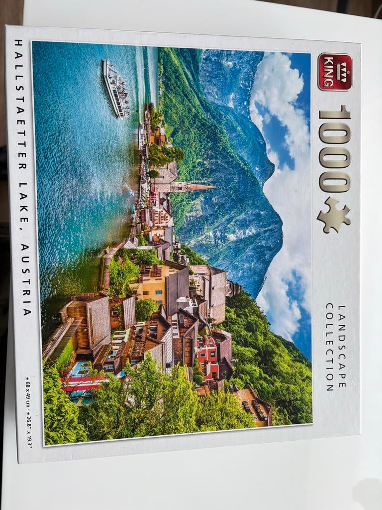 King Legpuzzel Hallstaetter Lake, Oostenrijk - 1000 stukjes, Ophalen of Verzenden, Meer dan 50 stukjes, Gebruikt, 6 jaar of ouder