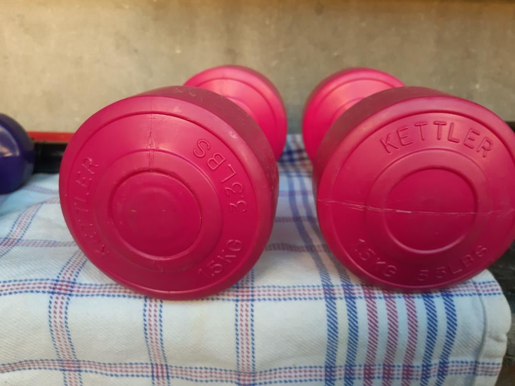 Kettler - Kettler Dumbellset, set van 1,5 kg 3 stuks rood, Ophalen, Zo goed als nieuw, Buik, Dumbbell