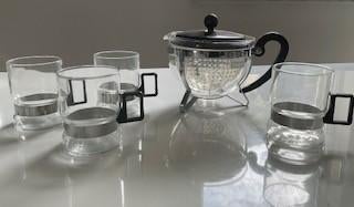 Bodum chambord zwarte theepot met 4 theeglazen, Overige typen, Ophalen of Verzenden, Overige stijlen, Glas