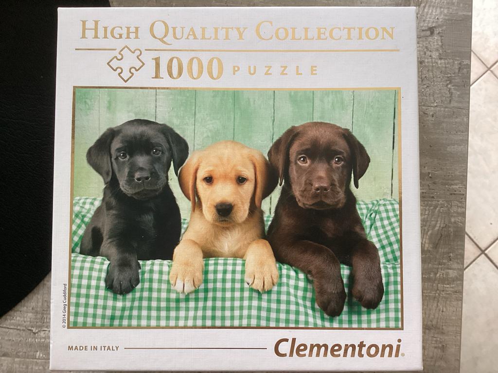 Clementoni Puzzel 1000 Stukjes - 3 Labrador Puppy's Nieuw, Ophalen of Verzenden, 500 t/m 1500 stukjes, Nieuw, Legpuzzel