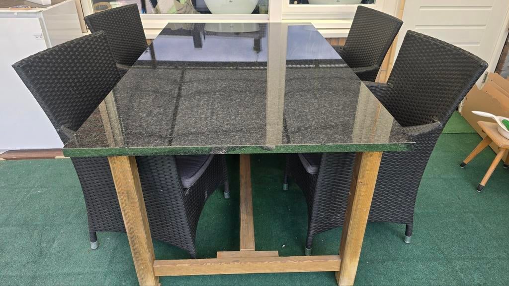 Marmeren tuintafel met 4 stoelen - Blad ligt los, Ophalen, Rechthoekig, Overige materialen
