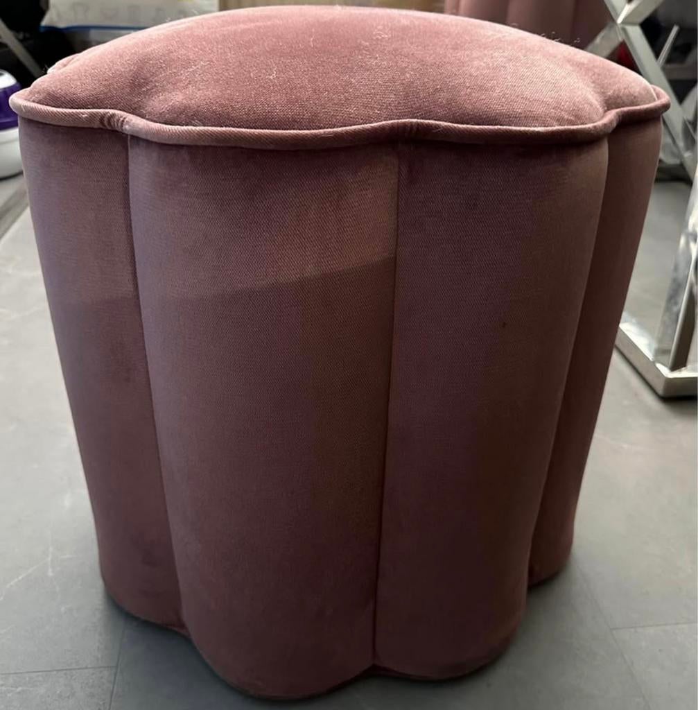 Poef madelief fluweel roze 2x, Huis en Inrichting, Ophalen, Minder dan 50 cm, Rond, Minder dan 50 cm